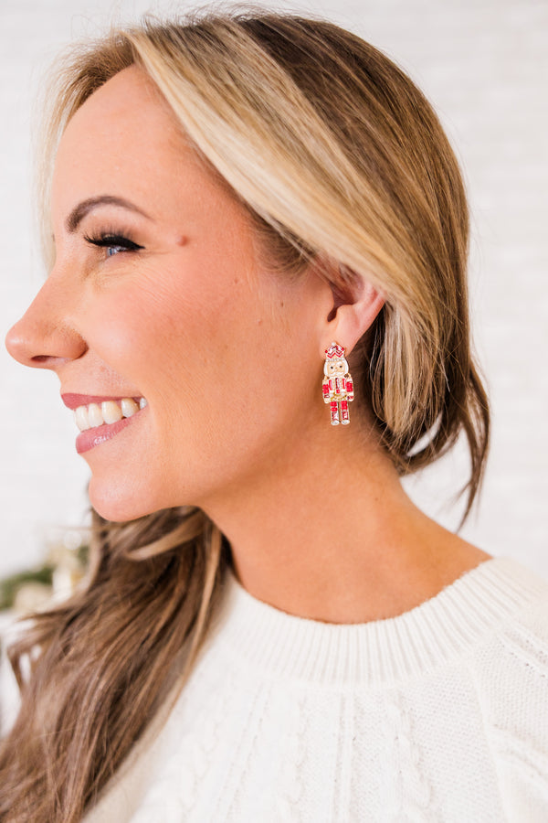 Sweet Nutcracker Earrings, Red