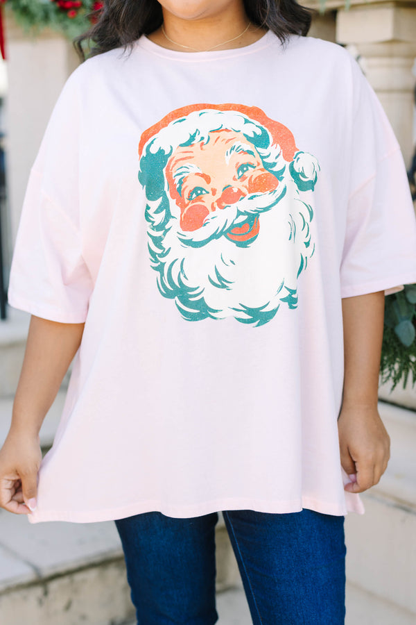 Plus Size cream pink oversized boyfriend tee with a vintage Santa Claus graphic on the front.