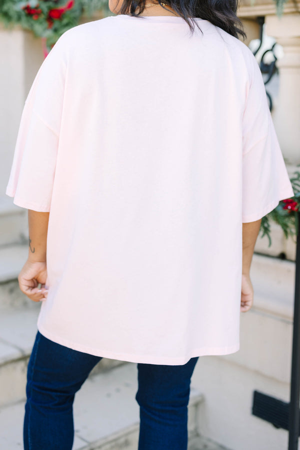 Plus Size cream pink oversized boyfriend tee with a vintage Santa Claus graphic on the front.