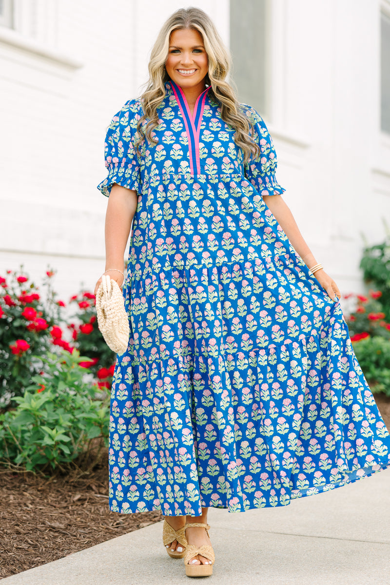 cobalt blue floral dress Women's Sweet Recollection Dress, Handcrafted in Bali. Emmy Rossum Bedazzled Black Color:Cream/Dusty Blue sizeFilter-XXXL