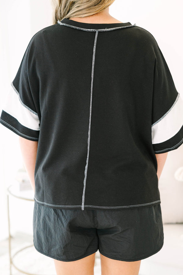 Plus size black and white striped tee with a flowy fit