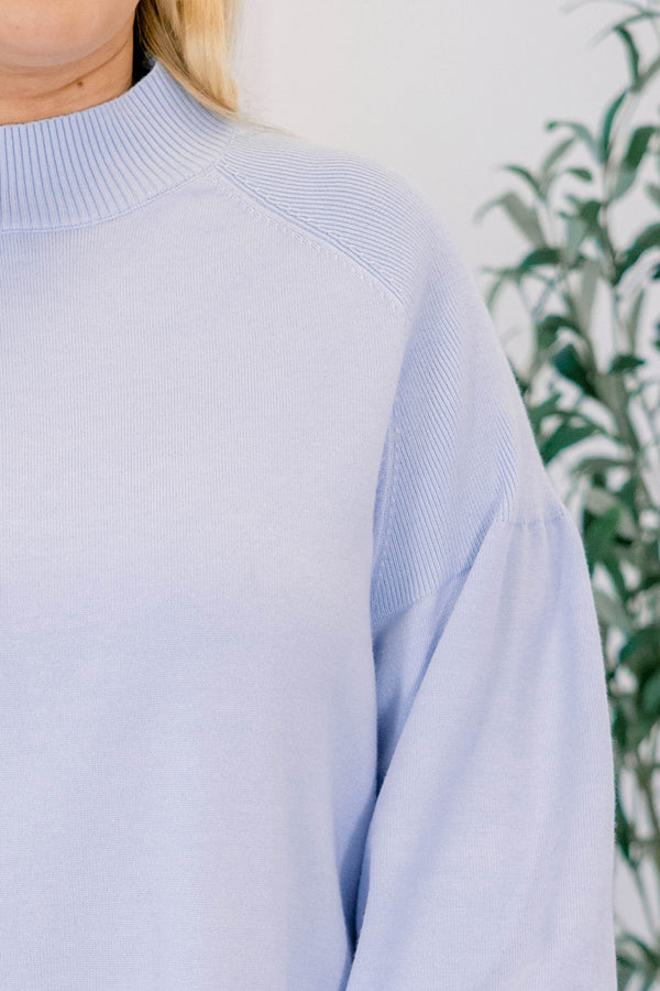 Chic Soul plus size clothing, light blue mock neck long sleeve knee length straight cut sweater dress