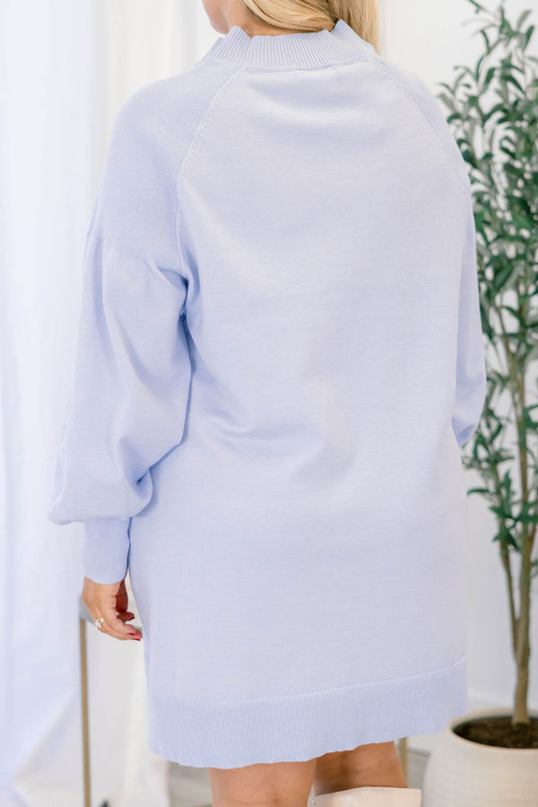 Chic Soul plus size clothing, light blue mock neck long sleeve knee length straight cut sweater dress
