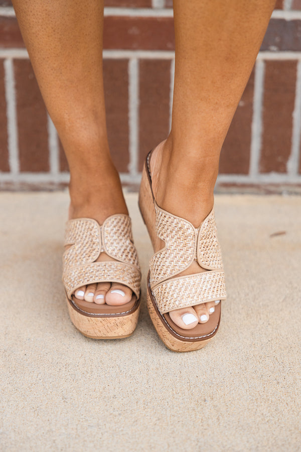 Chic Soul plus size clothing, rattan and wooden block wedge sandals 