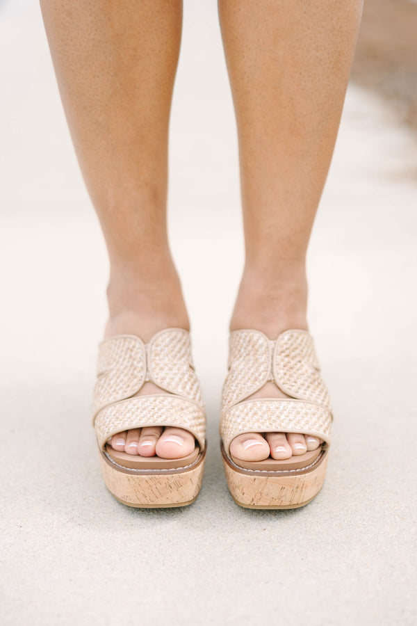 Chic Soul plus size clothing, rattan and wooden block wedge sandals 