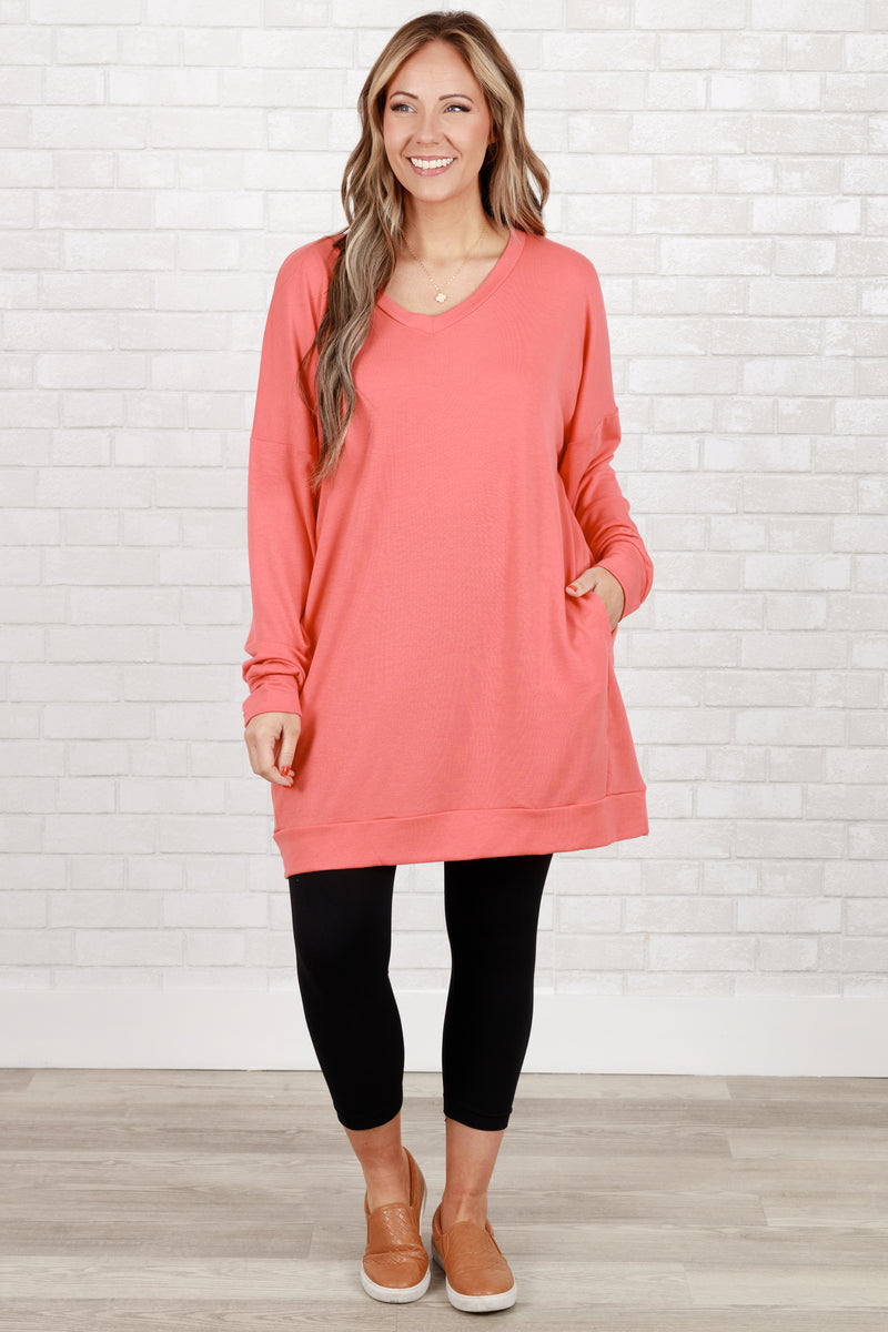 Take It All Tunic, Deep Coral – Chic Soul