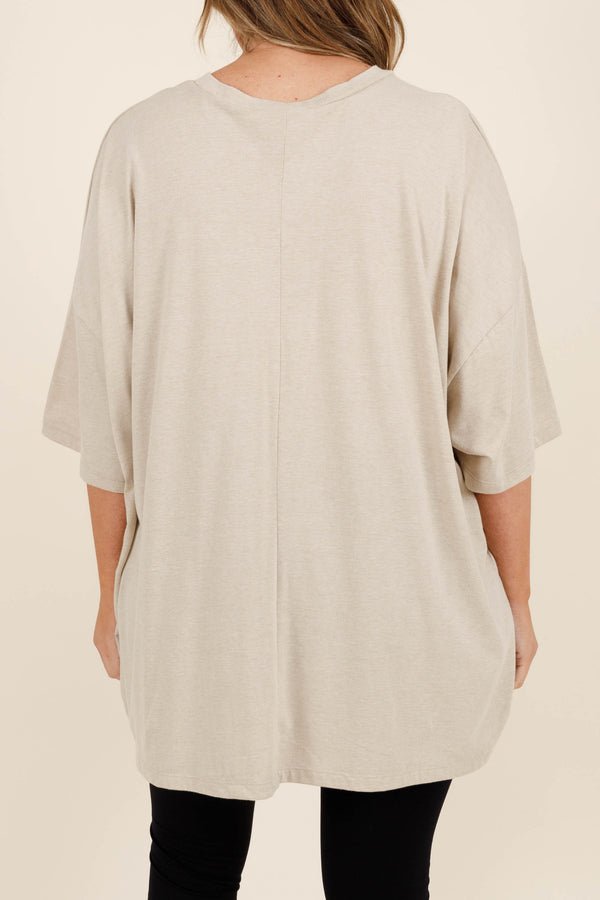 Chic Soul plus size clothing, heather beige boyfriend tee with 