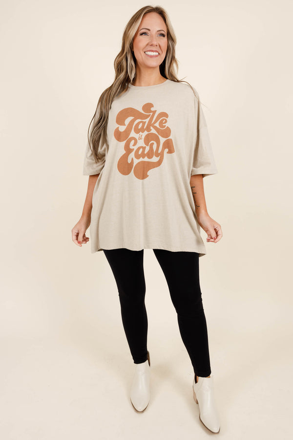 Chic Soul plus size clothing, heather beige boyfriend tee with 