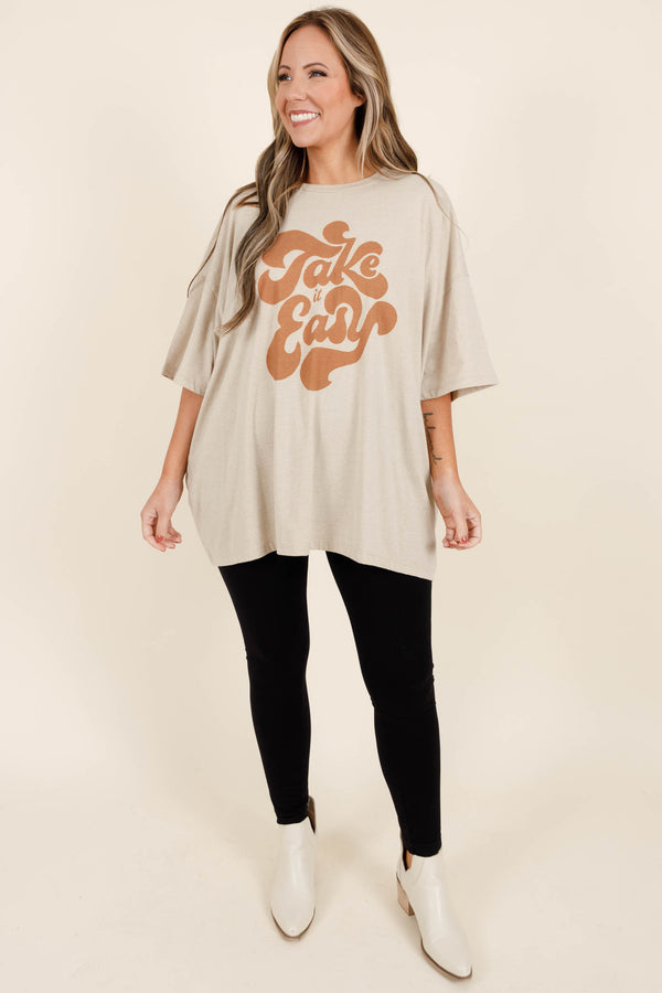 Chic Soul plus size clothing, heather beige boyfriend tee with 