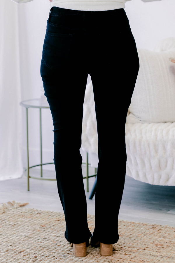 Chic Soul plus size clothing, black slightly flared jeans with finished hem