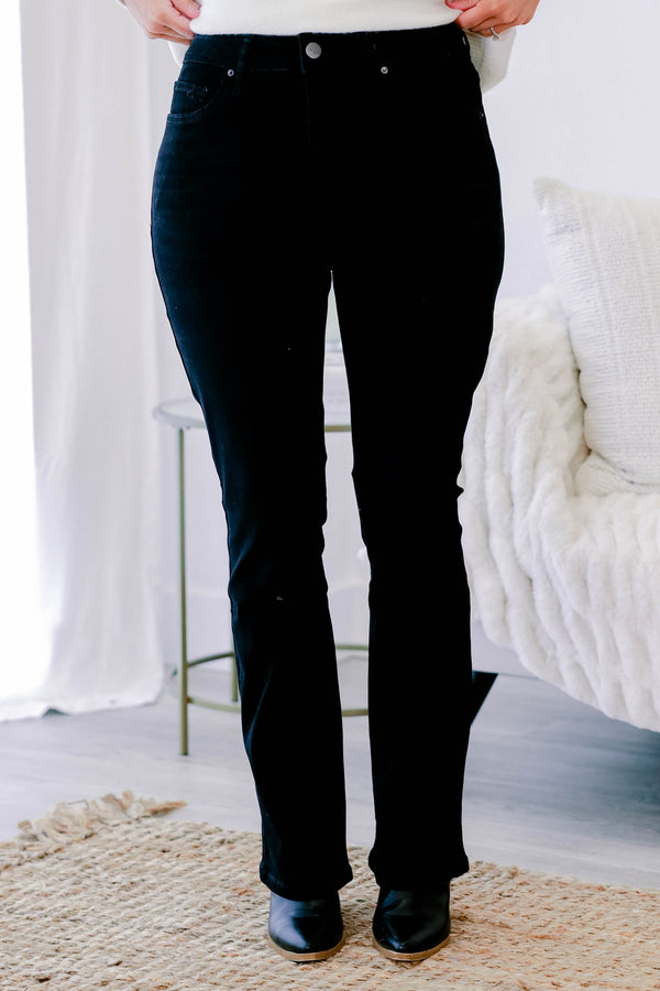 Chic Soul plus size clothing, black slightly flared jeans with finished hem