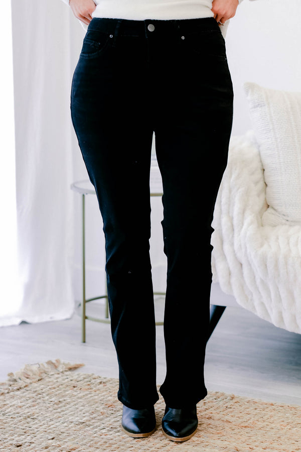 Chic Soul plus size clothing, black slightly flared jeans with finished hem