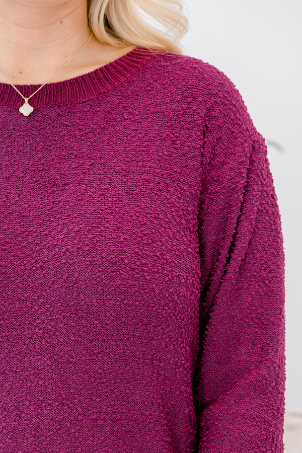 Chic Soul plus size clothing, magenta purple long sleeve short sweater dress