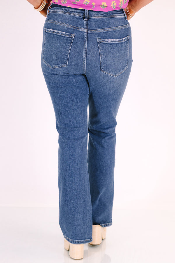 Chic Soul plus size clothing, medium wash mid-rise boot cut jeans