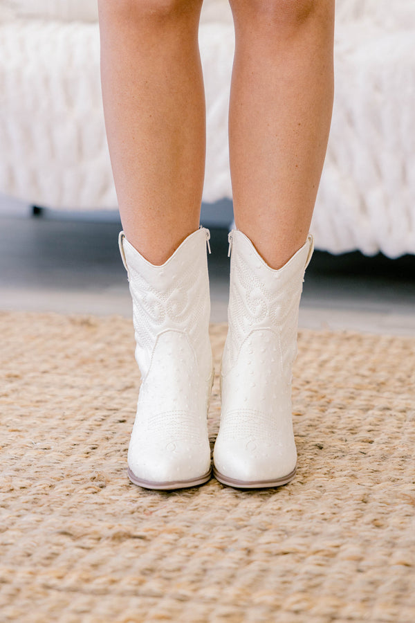 Chic Soul plus size clothing, white ankle cowboy booties