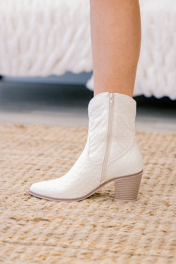 Chic Soul plus size clothing, white ankle cowboy booties