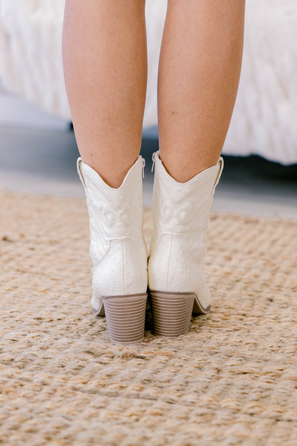 Chic Soul plus size clothing, white ankle cowboy booties