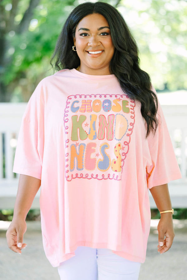 Plus Size dark pink oversized boyfriend tee with a colorful Choose Kindness graphic and crew neck.