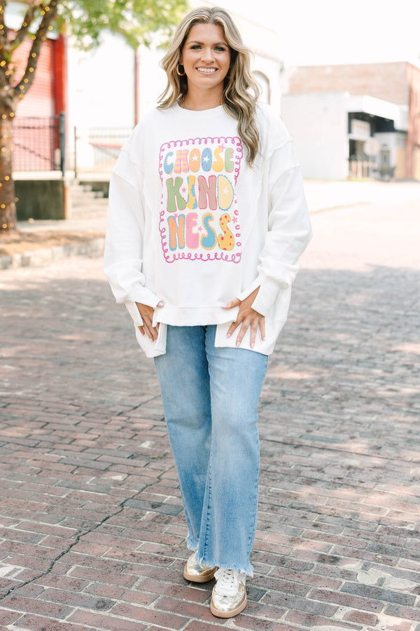 Plus Size ivory crew neck sweatshirt with a colorful 