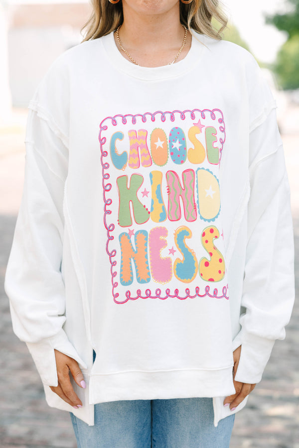 Plus Size ivory crew neck sweatshirt with a colorful 