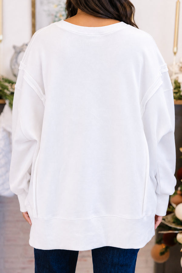 Chic Soul plus size clothing, ivory oversized crew neck with 