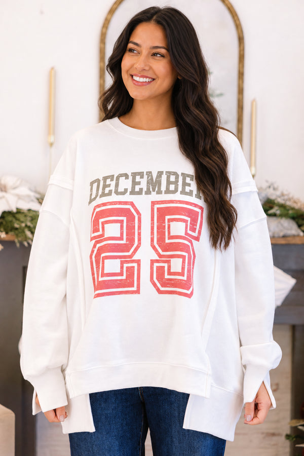 Chic Soul plus size clothing, ivory oversized crew neck with 