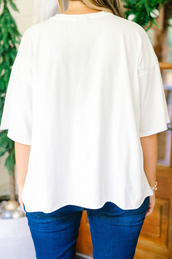 Chic Soul plus size clothing, white oversized slightly cropped vintage wash tee with 