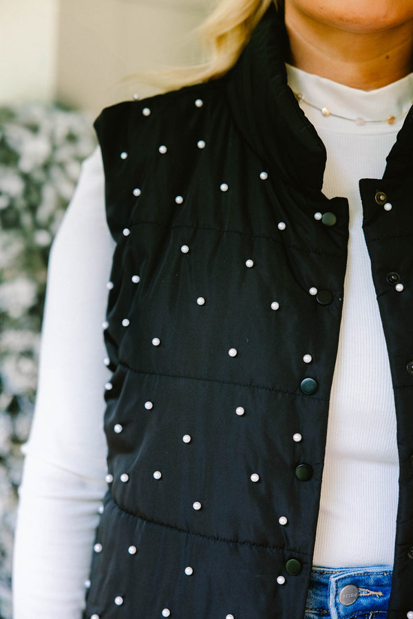 Chic Soul plus size clothing, black and white polka dot puff sleeve zip up puffer vest