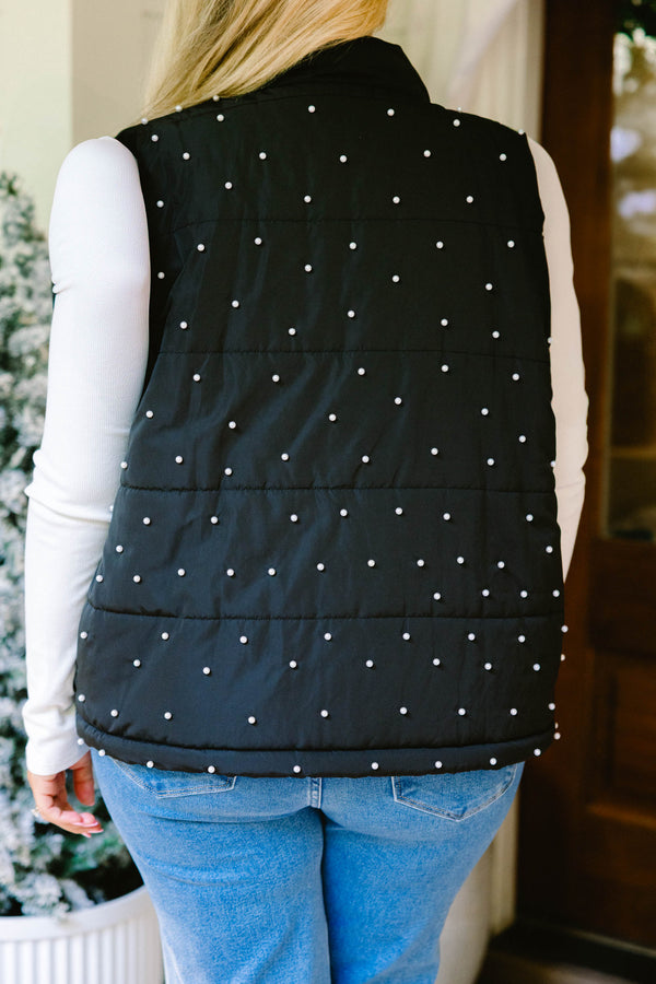 Chic Soul plus size clothing, black and white polka dot puff sleeve zip up puffer vest