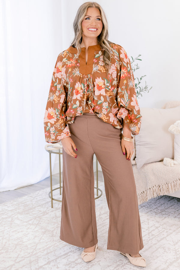 Chic Soul plus size clothing, brown straight wide leg pants 
