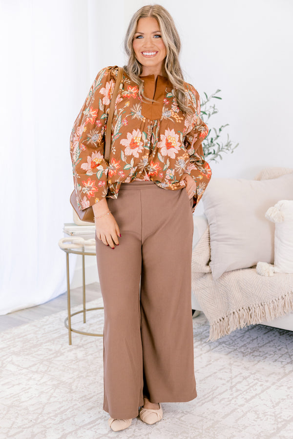 Chic Soul plus size clothing, brown straight wide leg pants 
