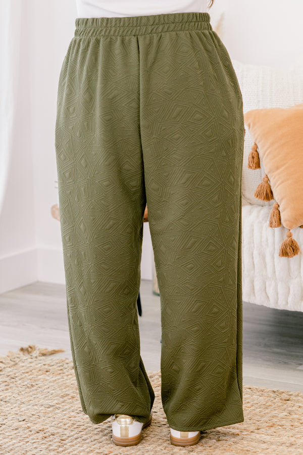 Chic Soul plus size clothing, green pants with a geometric pattern and a draw string waistband 