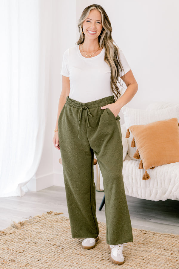 Chic Soul plus size clothing, green pants with a geometric pattern and a draw string waistband 