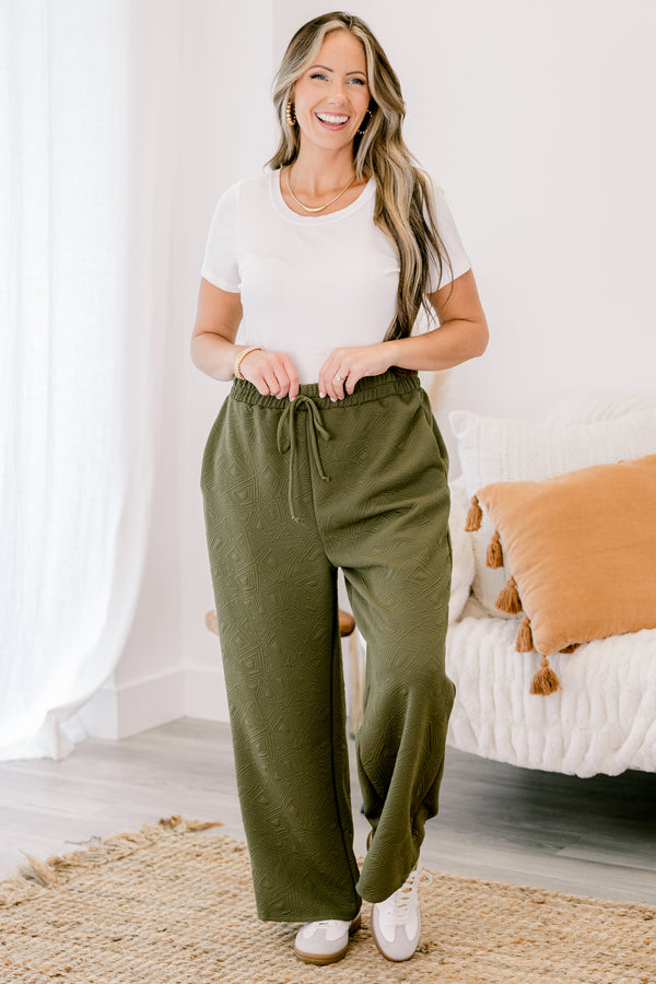 Chic Soul plus size clothing, green pants with a geometric pattern and a draw string waistband 