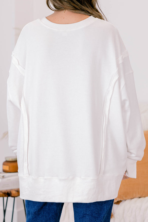 Chic Soul plus size clothing, ivory oversized crewneck with 