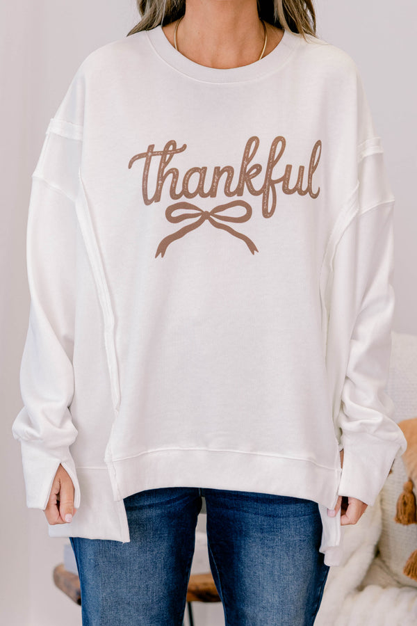 Chic Soul plus size clothing, ivory oversized crewneck with 