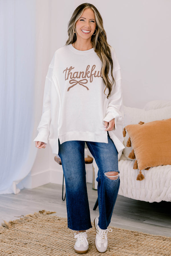 Chic Soul plus size clothing, ivory oversized crewneck with 