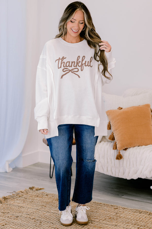 Chic Soul plus size clothing, ivory oversized crewneck with 