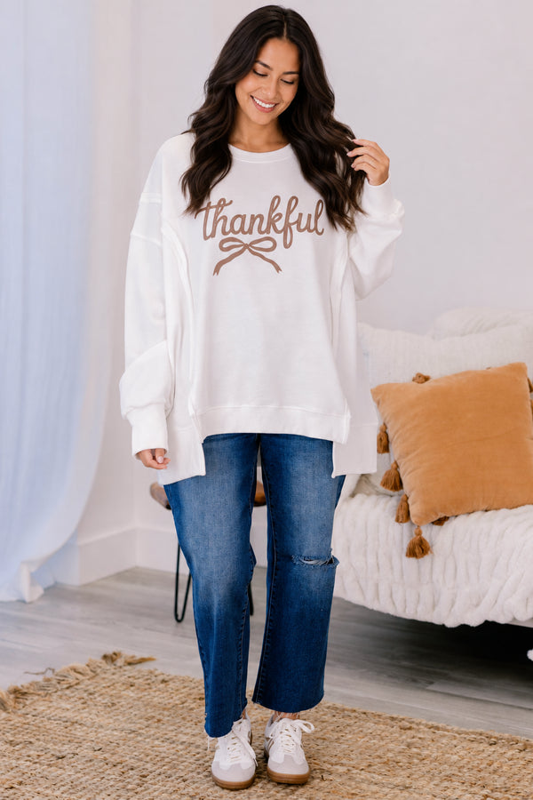 Chic Soul plus size clothing, ivory oversized crewneck with 
