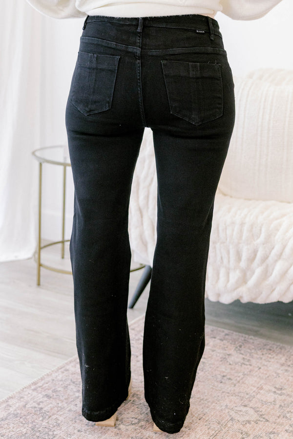 Chic Soul plus size clothing, black slightly flared denim jeans