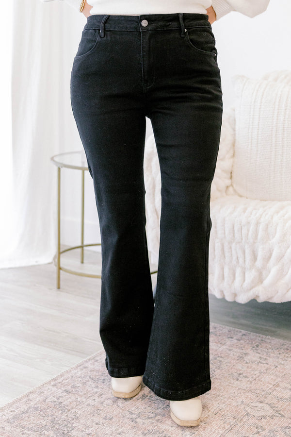 Chic Soul plus size clothing, black slightly flared denim jeans