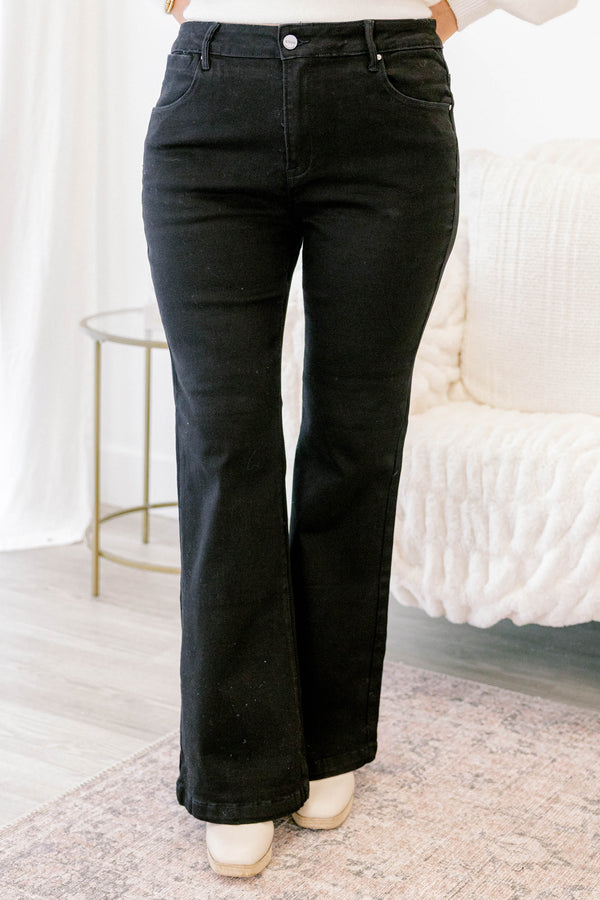 Chic Soul plus size clothing, black slightly flared denim jeans
