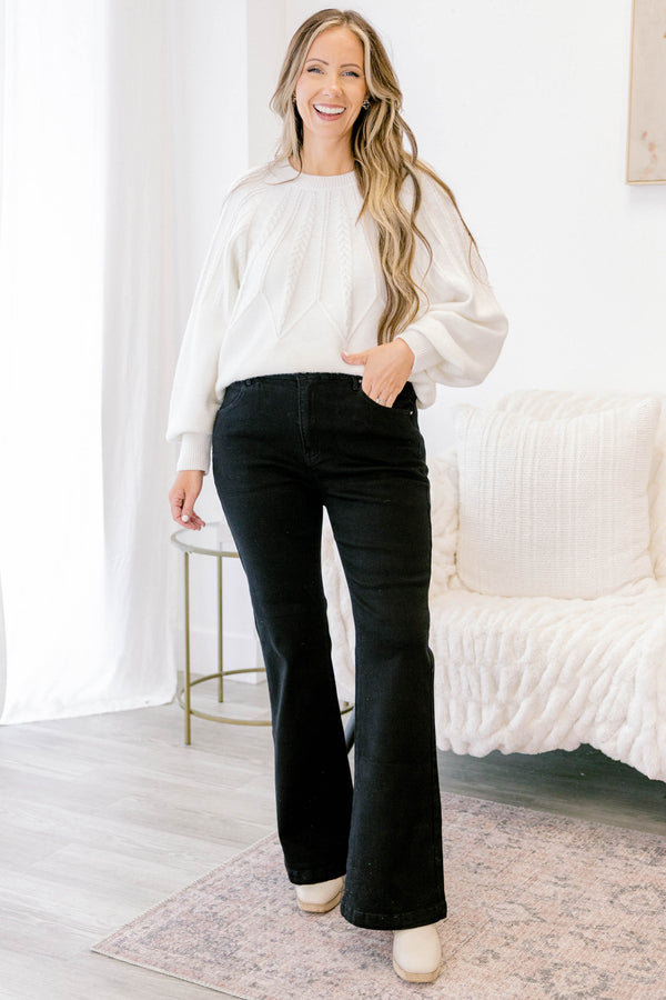 Chic Soul plus size clothing, black slightly flared denim jeans