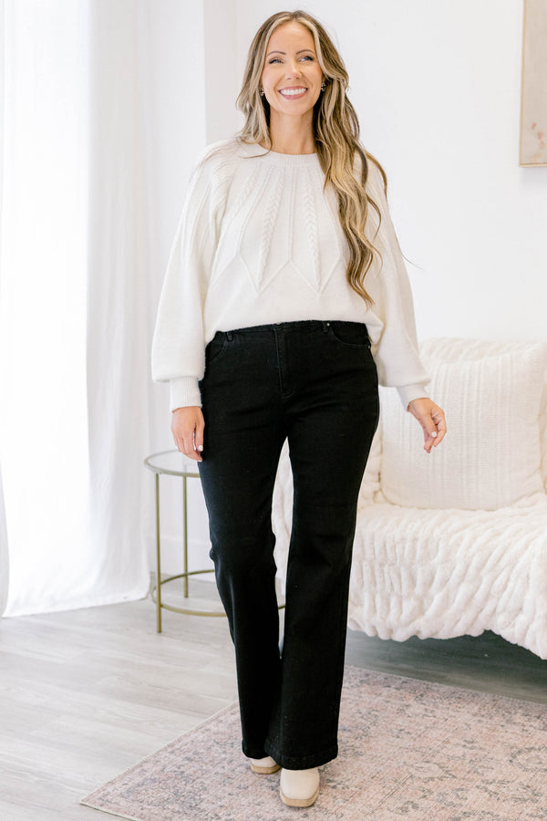 Chic Soul plus size clothing, black slightly flared denim jeans