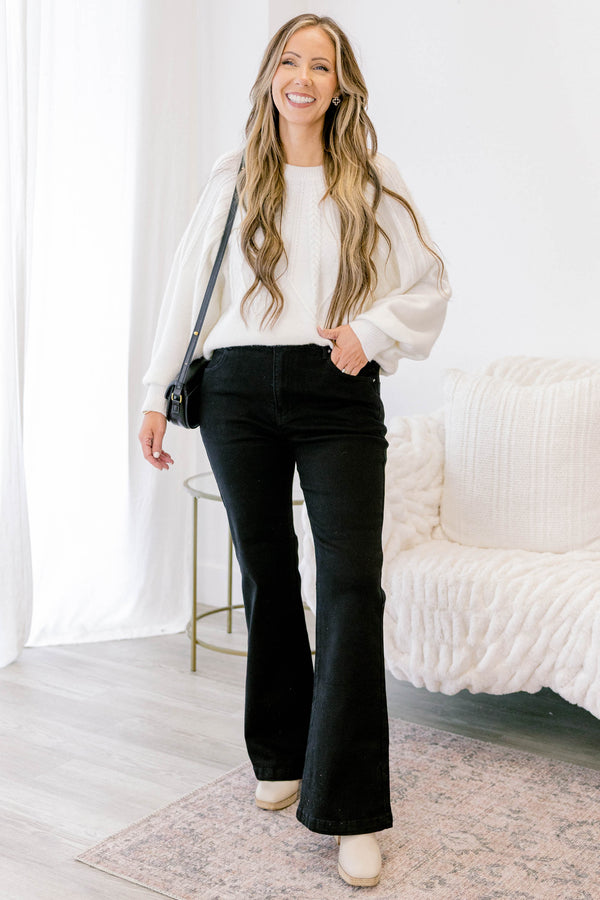 Chic Soul plus size clothing, black slightly flared denim jeans