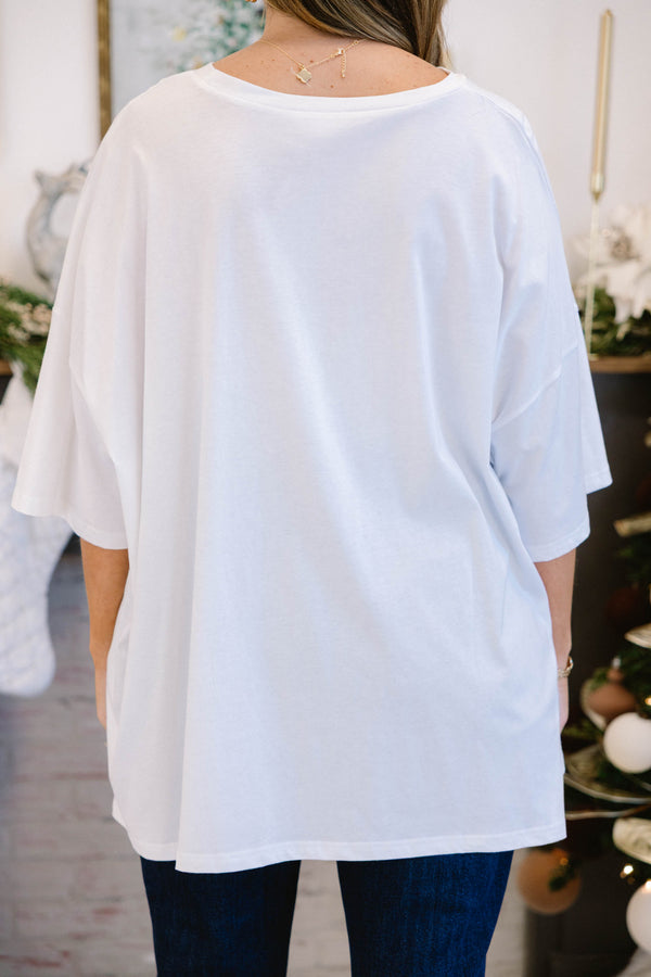 Chic Soul plus size clothing, white short sleeve boyfriend tee with pastel ballet and nutcracker scene graphics on tee