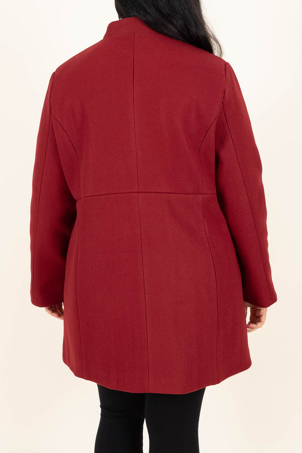 Chic Soul plus size clothing, wine double buttoned coat with a high neckline