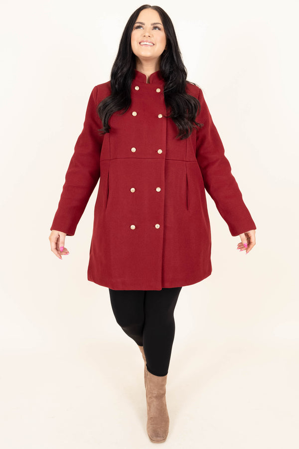 Chic Soul plus size clothing, wine double buttoned coat with a high neckline