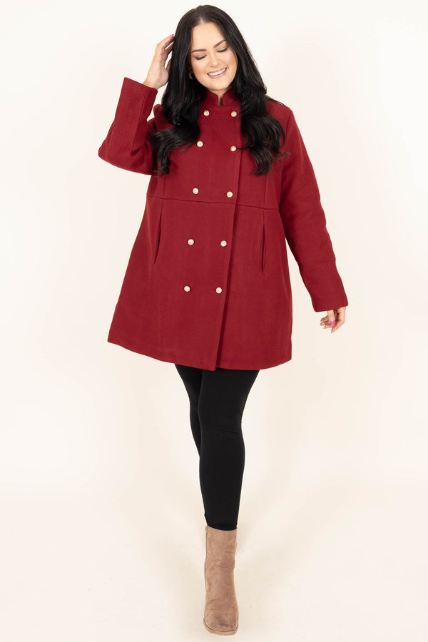 Chic Soul plus size clothing, wine double buttoned coat with a high neckline