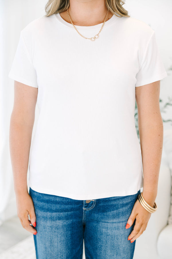 Plus Size white short sleeve ribbed crewneck tee 